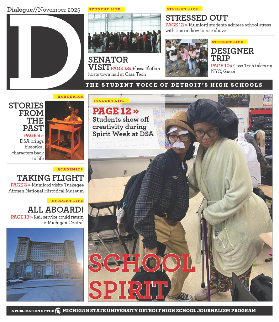 Front page of Detroit Dialogue, designed by Kira Gendjar.